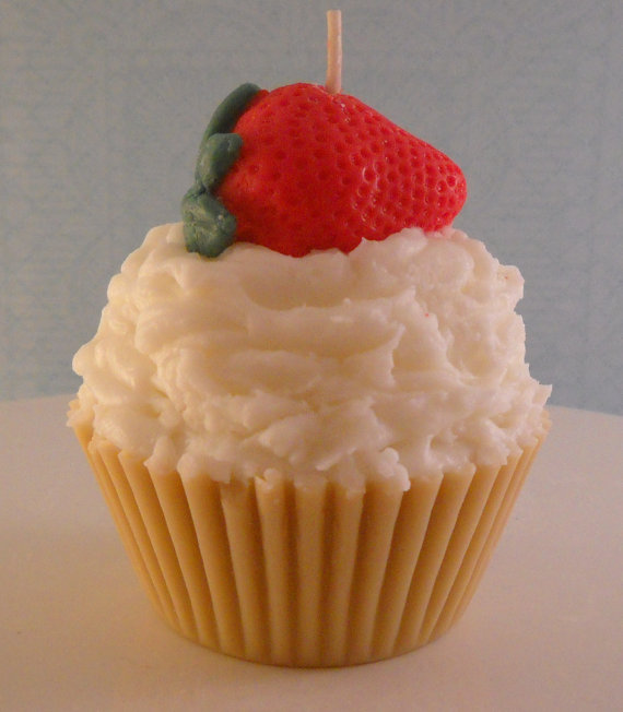Jumbo Cupcake Candle Strawberry Shortcake Scented Made With Soy Wax