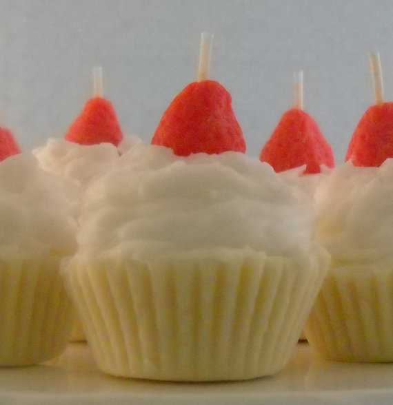 4 Mini Strawberry Shortcake Cupcake Candles, Made With Soy Wax
