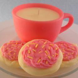 Tea Cup and Cookies Candle Gift Set Mothers Day Gift Home Decor Pink Lemonade Scented